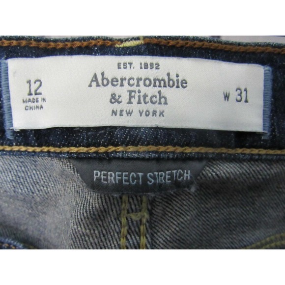 Abercrombie & Fitch Women Jeans Size 12 Blue Perfect Stretch Mid Blasted Denim - Picture 3 of 3